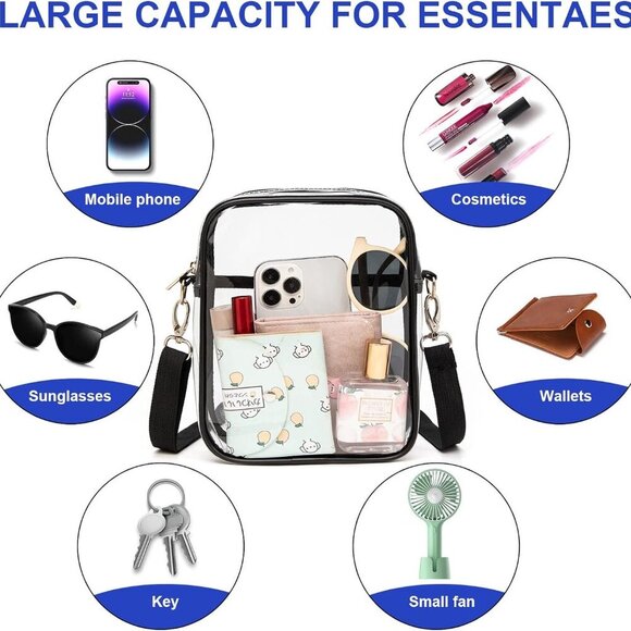 Clear Crossbody Bag, Stadium-Approved PVC Clear Purse, Transparent Messenger Bag - Picture 7 of 8